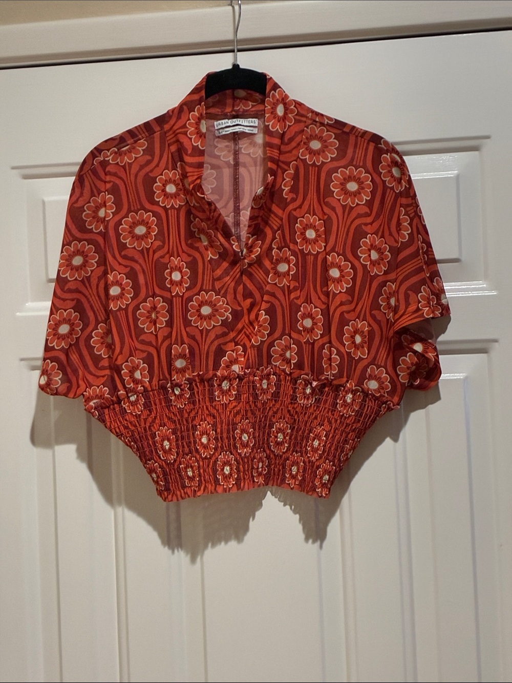 Urban Outfitters orange Floral Smocked Hem Crop Top